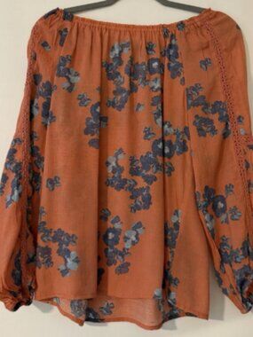 Zac & Rachel Women's Orange/Blue Floral Off Shoulder Blouse